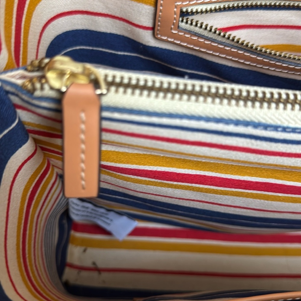 Frances Valentine Bamboo Handle Woven Tote Bag – Striped Interior - Picture 10 of 12